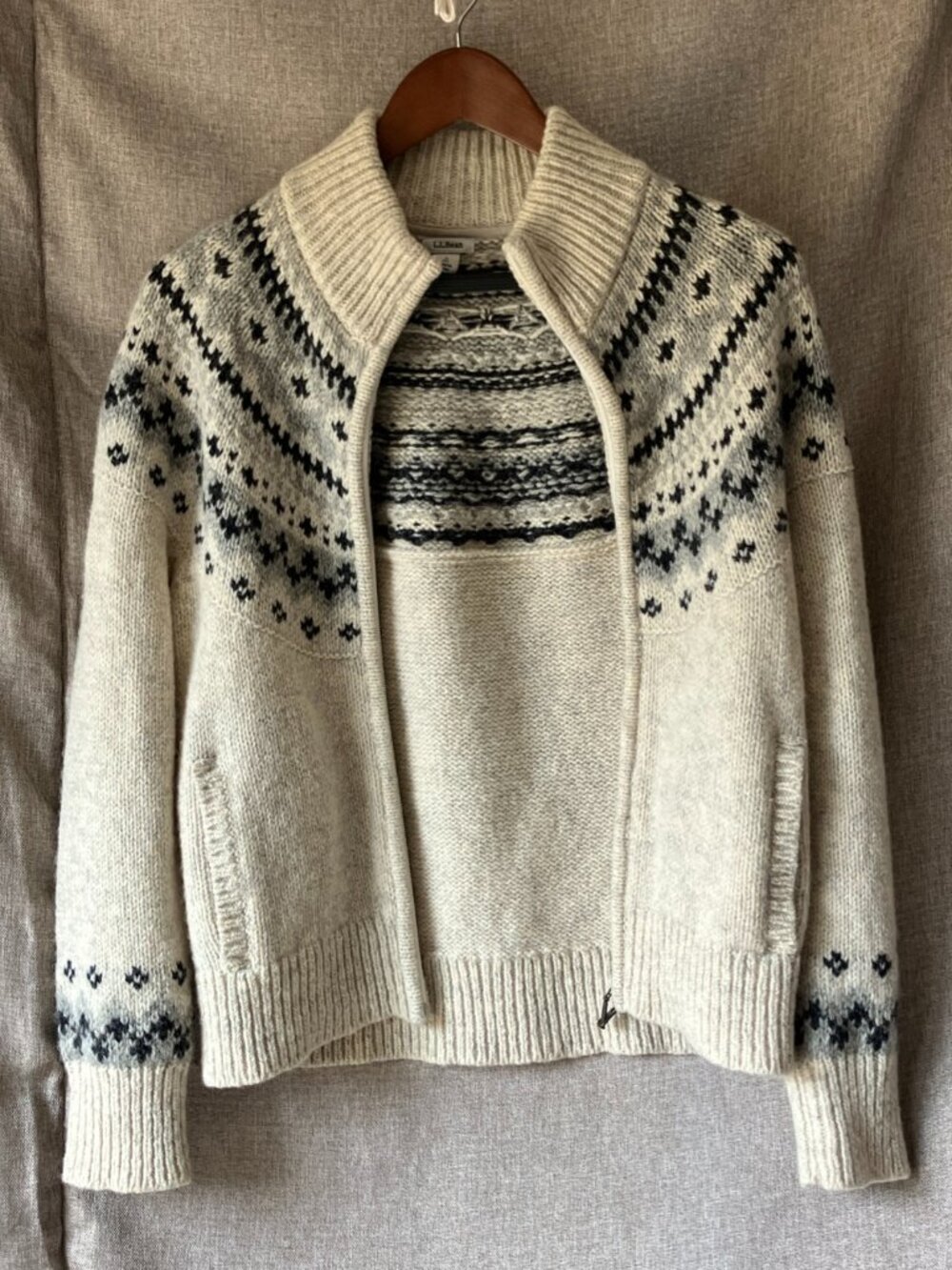 VTG L.L. Bean Lambs Wool Fair Isle Nordic Full Zip Cardigan Sweater S Petite